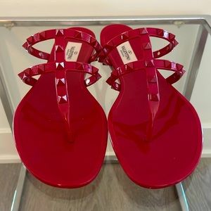Valentino Rockstud Flat Jelly Sandal Red Size 39